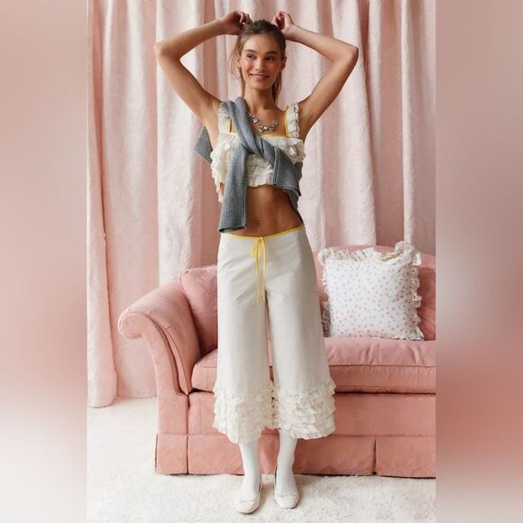 NWT MiuMiu Style dainty cotton Ruffle Tank Top + Cropped Pant Set size l… - Picture 3 of 16